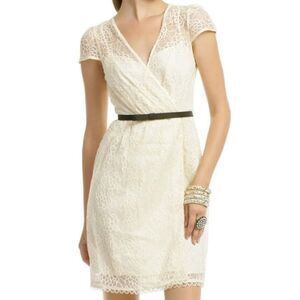 Milly of New York Ivory Lace Flutter Dress Cap Sleeve Crossover Lined V Neck 0